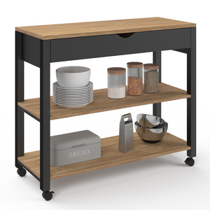 IDMarket - Aparador de cocina con encimera negra y bandejas de haya