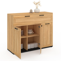 IDMarket - Aparador VITO con 3 puertas y 1 cajón, efecto haya, tiradores negros 100 cm