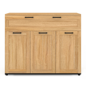 IDMarket - Aparador VITO con 3 puertas y 1 cajón, efecto haya, tiradores negros 100 cm