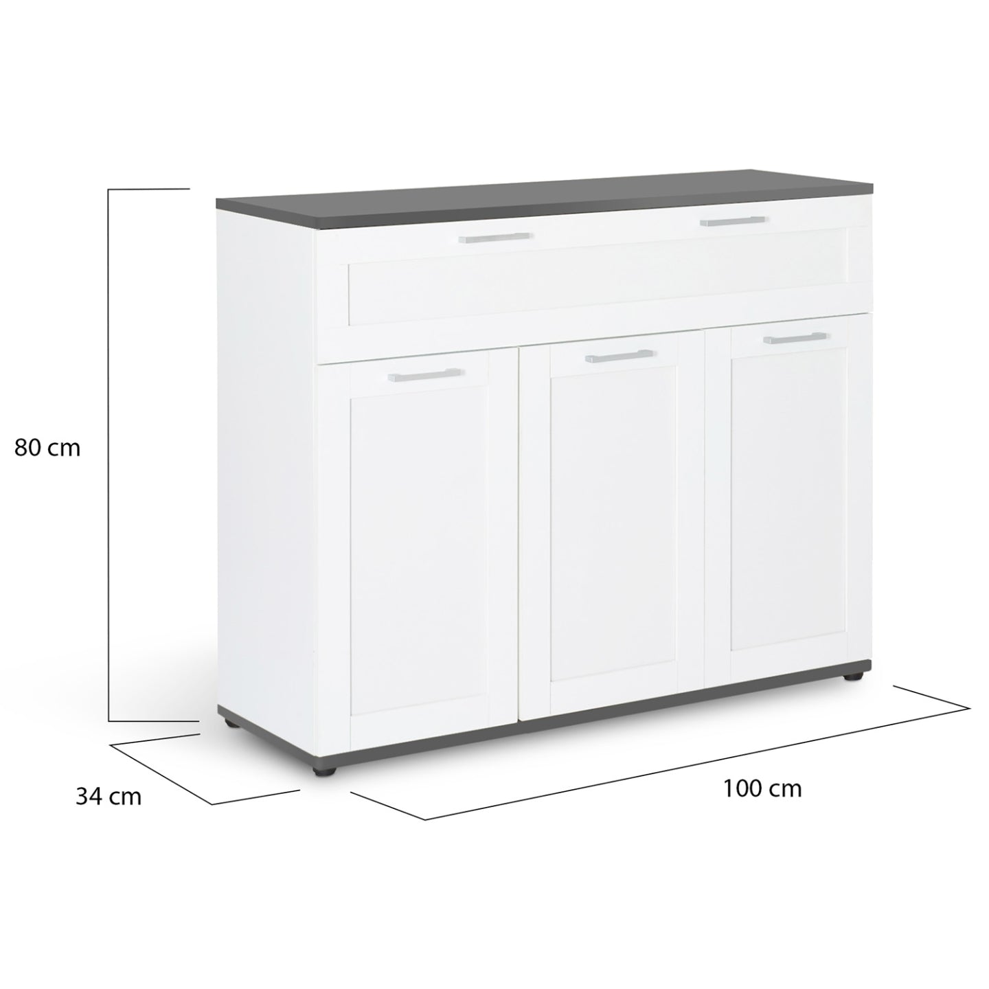 IDMarket - Aparador VITO con 3 puertas y 1 cajón, tapa blanca y gris 100 cm