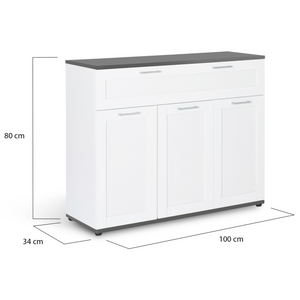 IDMarket - Aparador VITO con 3 puertas y 1 cajón, tapa blanca y gris 100 cm