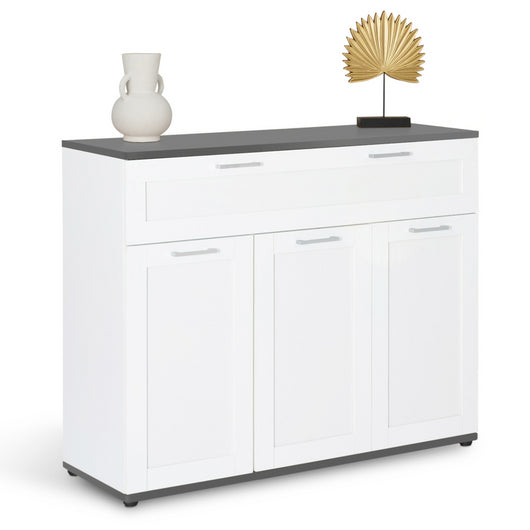 IDMarket - Aparador VITO con 3 puertas y 1 cajón, tapa blanca y gris 100 cm