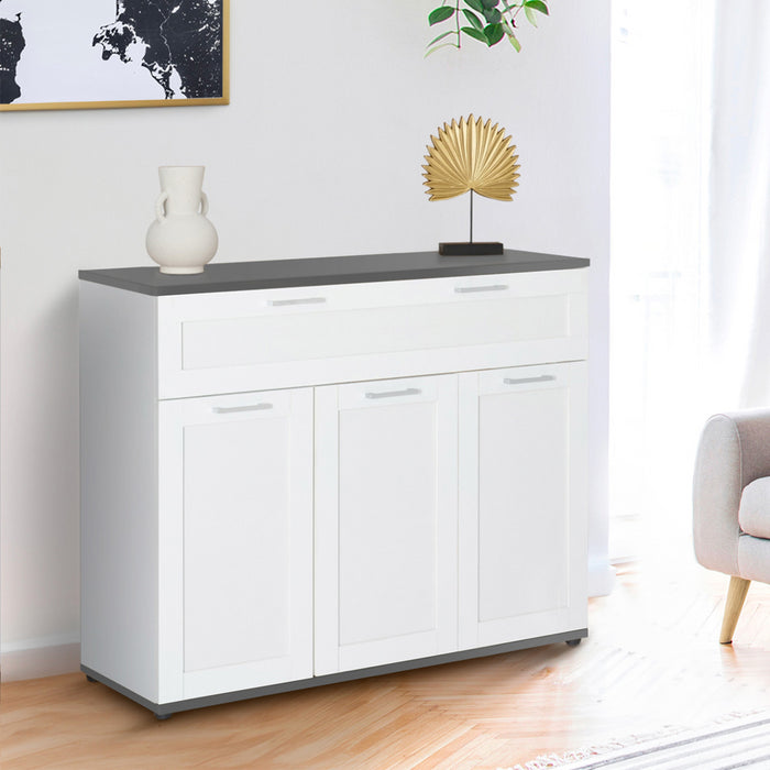 IDMarket - Aparador VITO con 3 puertas y 1 cajón, tapa blanca y gris 100 cm