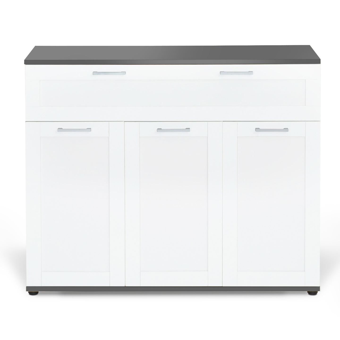 IDMarket - Aparador VITO con 3 puertas y 1 cajón, tapa blanca y gris 100 cm