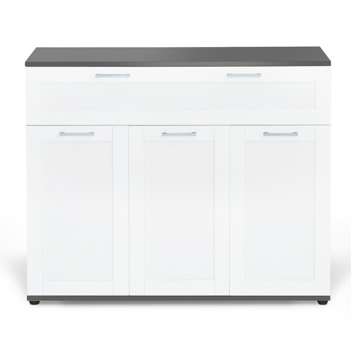IDMarket - Aparador VITO con 3 puertas y 1 cajón, tapa blanca y gris 100 cm