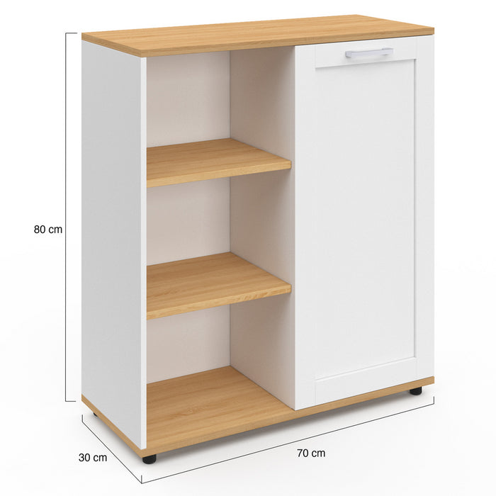 IDMarket - Aparador VITO de 3 estantes con armario blanco y encimera de madera de 70 cm