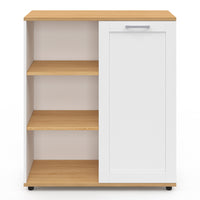 IDMarket - Aparador VITO de 3 estantes con armario blanco y encimera de madera de 70 cm