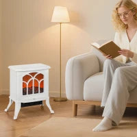 Camino Elettrico da Terra 750/1500 W con 2 Livelli di Potenza, Effetto Fiamma, Area di Copertura 15-20 m² Bianco