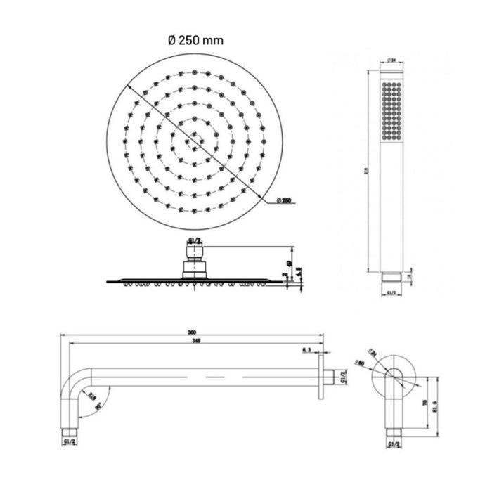 Set per doccia soffione tondo in acciaio inox 250 millimetri canna di fucile *** finitura- canna di fucile, confezione 1