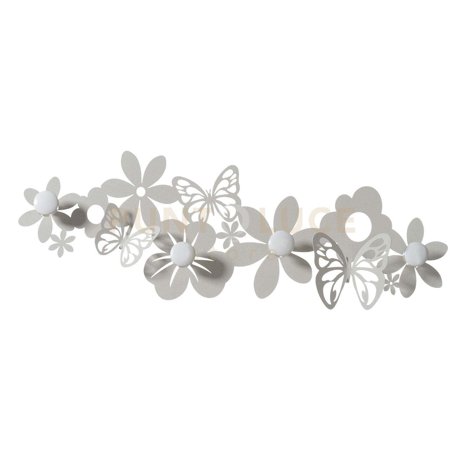 appendi abiti a muro dal design originale sfarfalle Avorio in Ferro e legno per i pomelli 78x27cmh