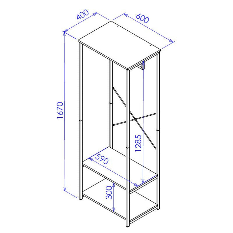 Appendiabiti 2 Ripiani Hamilton Dimensione 60x40x167cm