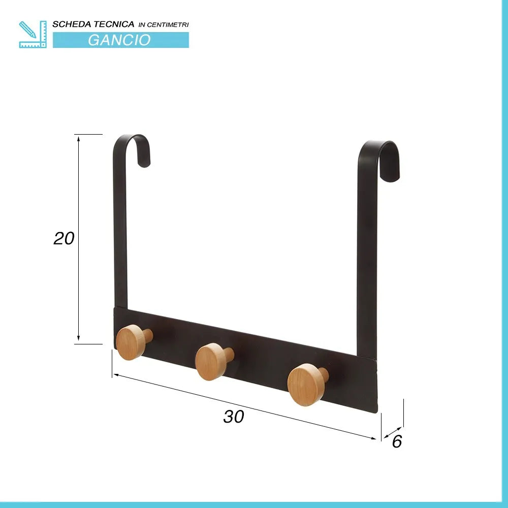 Appendiabiti 3 ganci in acciaio nero e bambù linea Haiti