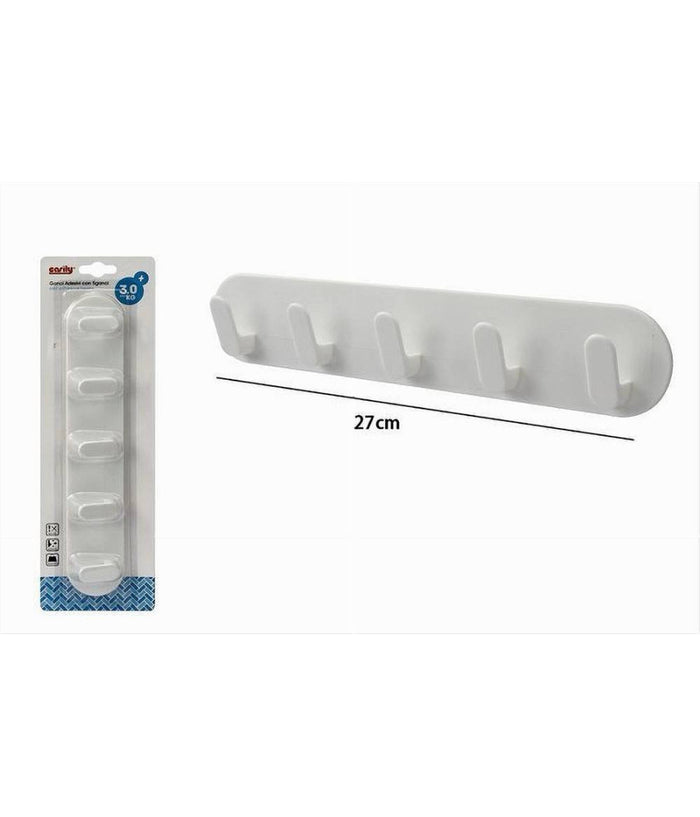 Appendiabiti 5 Ganci Posti Adesivo A Parete Casa Cucina Bagno Attaccapanni 79340         