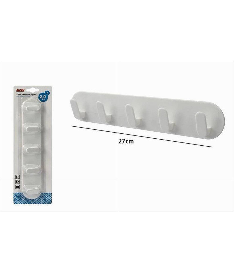 Appendiabiti 5 Ganci Posti Adesivo A Parete Casa Cucina Bagno Attaccapanni 79340         