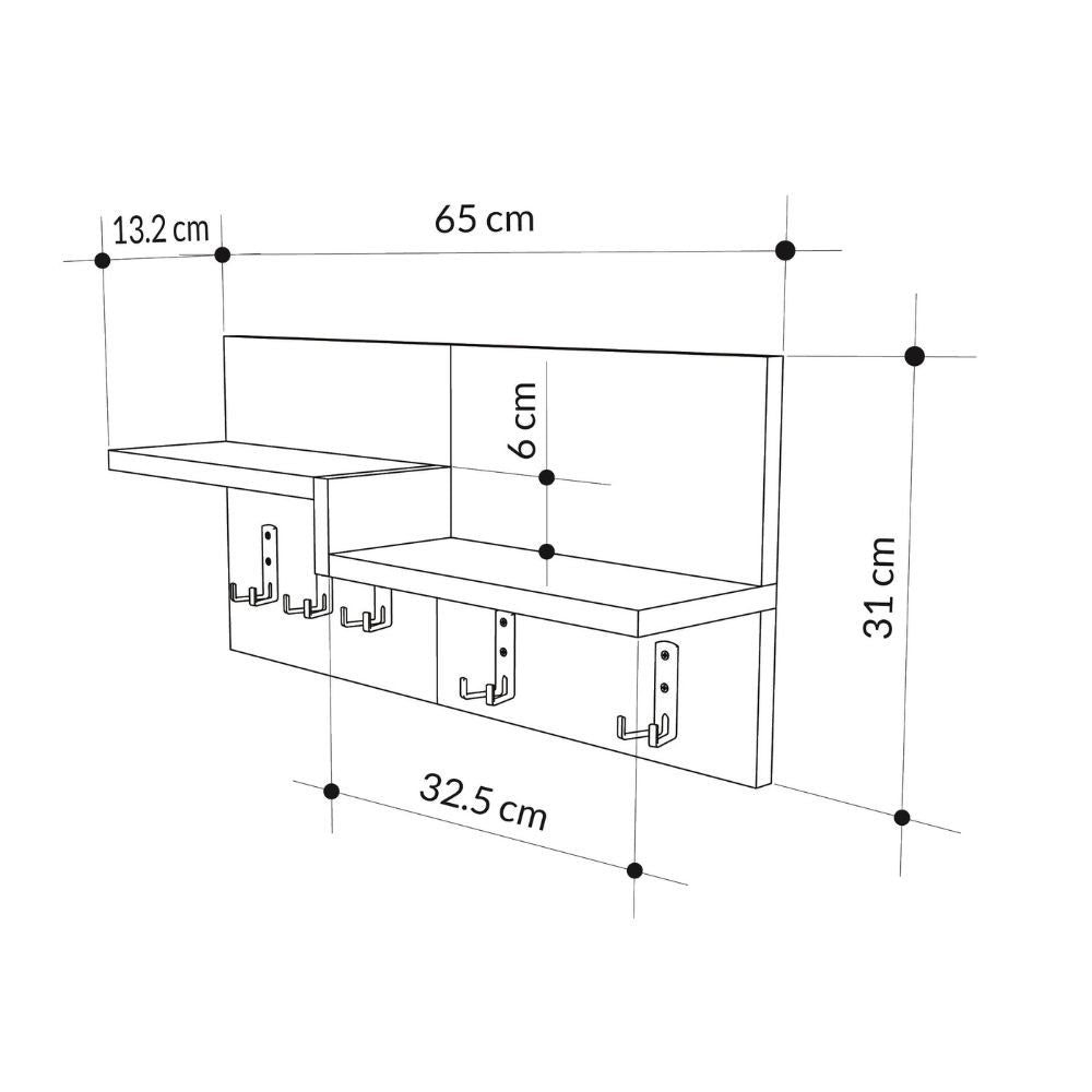 Appendiabiti a muro Harmon con mensole e 5 ganci – Design Funzionale in Stile Retro Grey