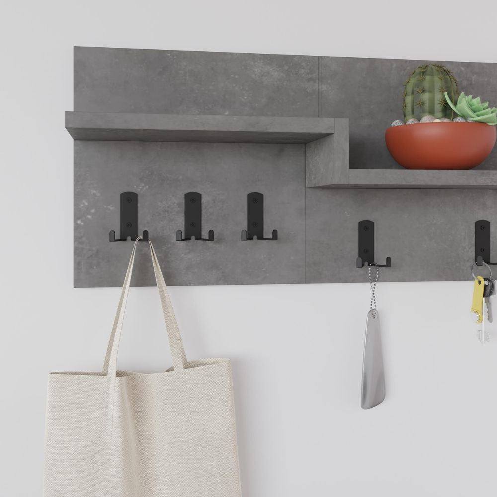 Appendiabiti a muro Harmon con mensole e 5 ganci – Design Funzionale in Stile Retro Grey