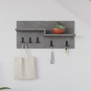 Appendiabiti a muro Harmon con mensole e 5 ganci – Design Funzionale in Stile Retro Grey