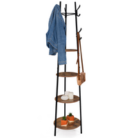 IDMarket - Appendiabiti a treppiede con ripiani rotondi e 6 ganci di design industriale TONIO