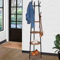 IDMarket - Appendiabiti a treppiede con ripiani rotondi e 6 ganci di design industriale TONIO