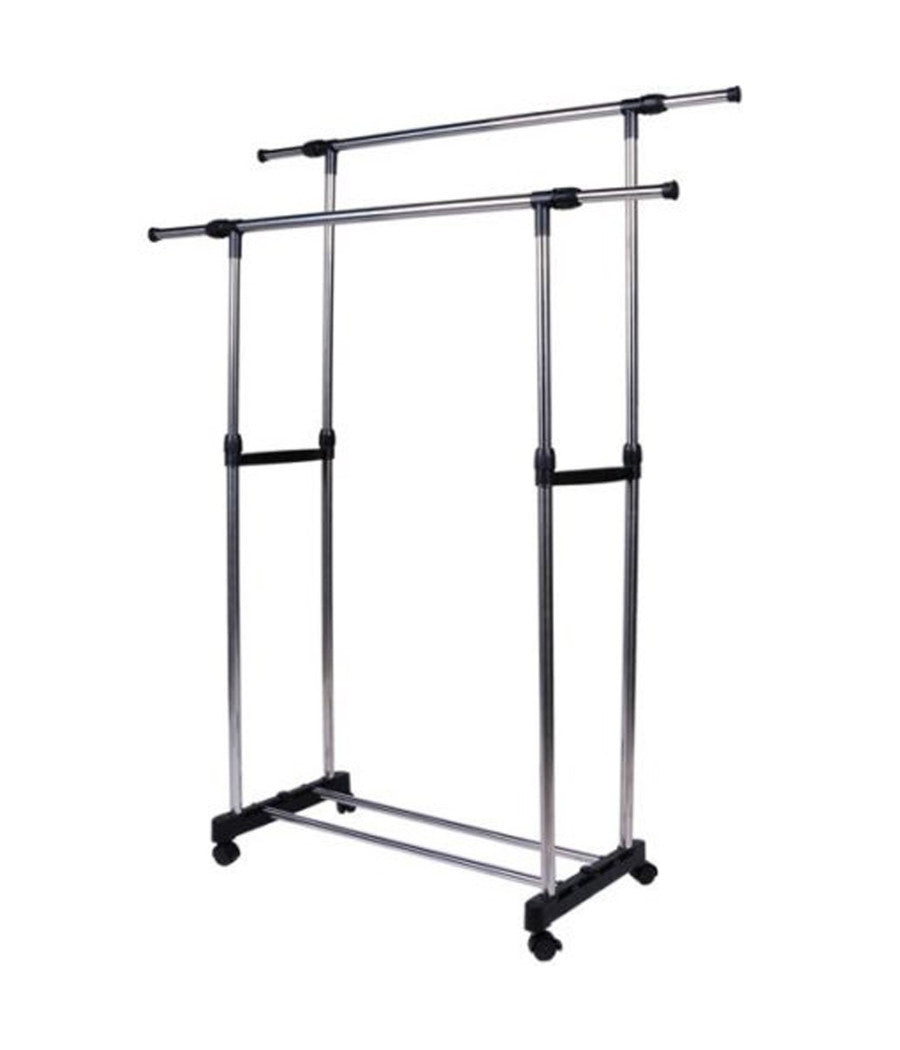 Appendiabiti Allungabile Telescopico Doppio Con Ruote E Vassoio 80x40x80/155cm         