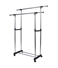 Appendiabiti Allungabile Telescopico Doppio Con Ruote E Vassoio 80x40x80/155cm         