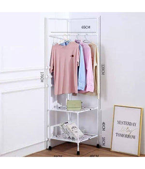 Appendiabiti Angolare In Metallo Con 2 Ripiani Multifunzione Bianco         