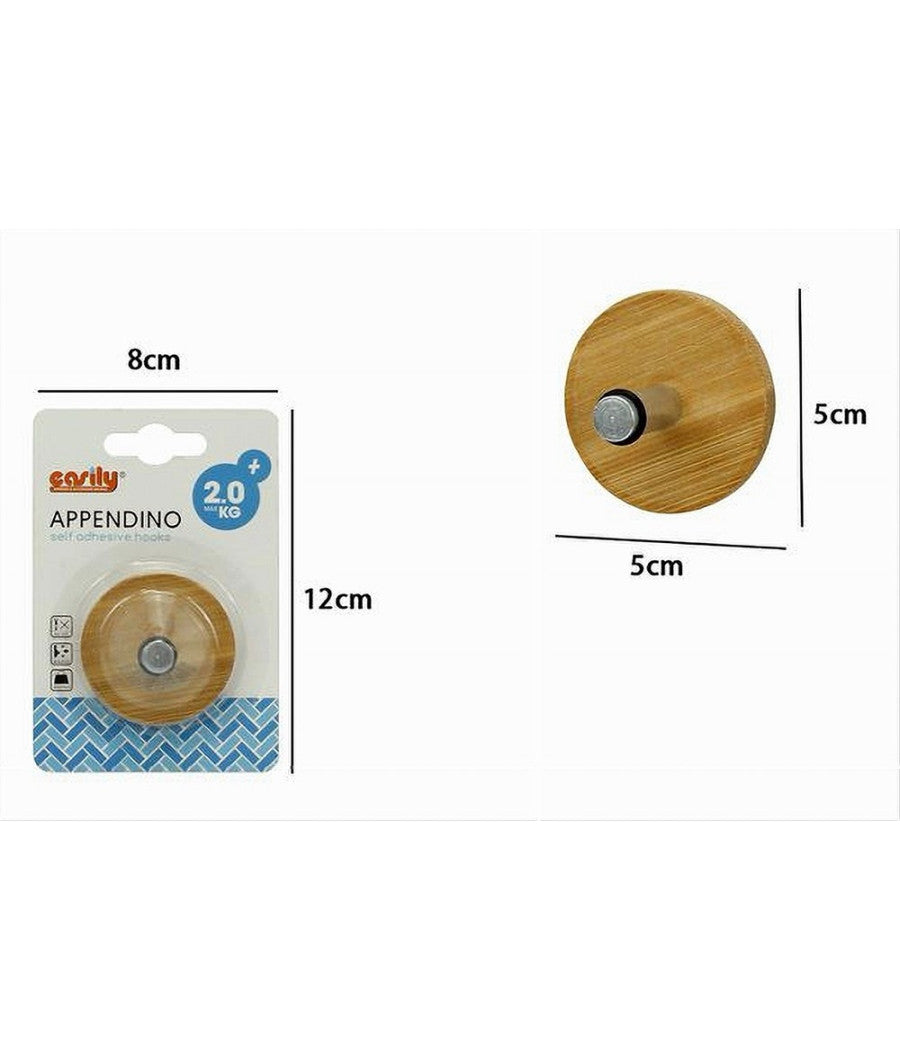 Appendiabiti Appendino A Parete Metallo Legno 1 Posto Gancio Tondo Adesivo 79544         