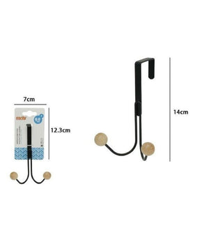 Appendiabiti Appendino Da Porta Metallo Nero Palline Legno 2 Ganci Posti 79557         