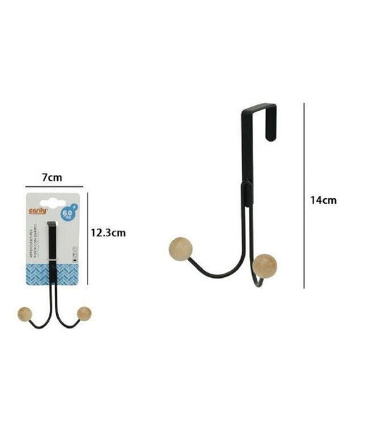 Appendiabiti Appendino Da Porta Metallo Nero Palline Legno 2 Ganci Posti 79557         