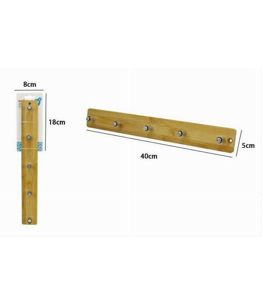 Appendiabiti Appendino Parete Metallo Legno 5 Posti Ganci Giacche Vestiti 79548         