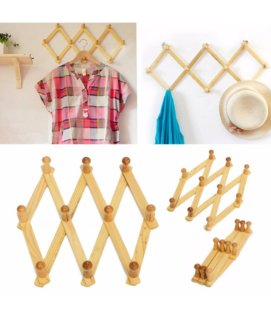 Appendiabiti Appendipanni Da Parete Legno 10 Posti A Fisarmonica Estensibile         