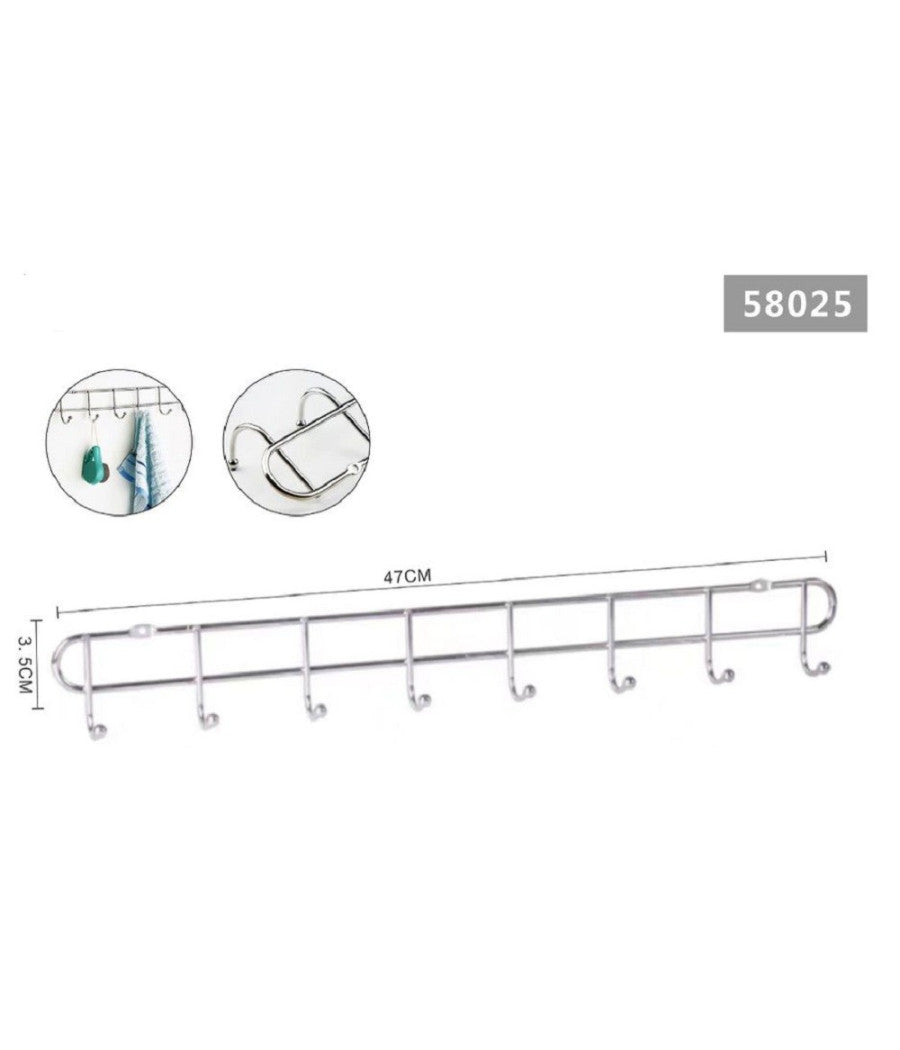 Appendiabiti Attaccapanni A Parete A 8 Posti Ganci 47x3,5cm Bagno Cucina 58025         