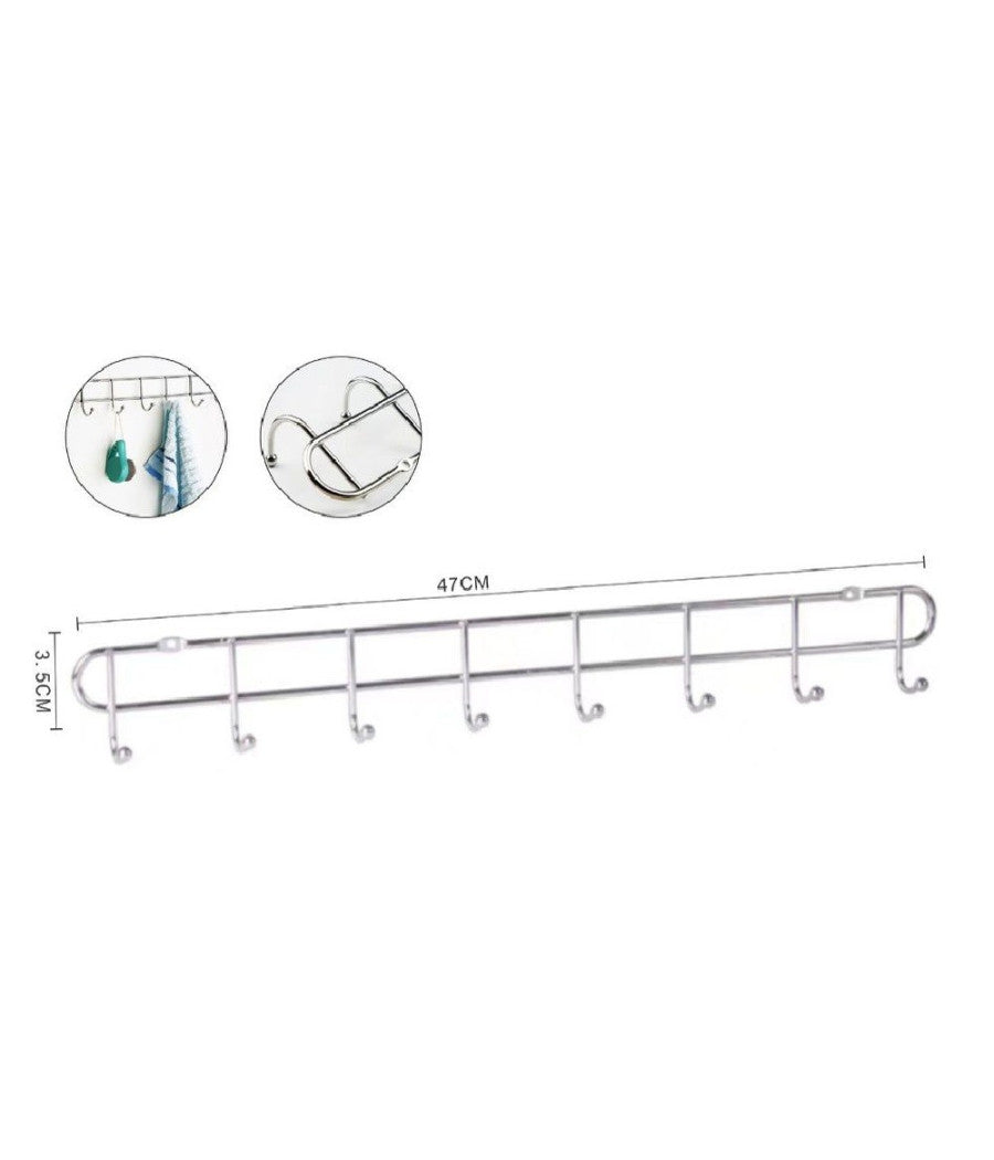 Appendiabiti Attaccapanni A Parete A 8 Posti Ganci 47x3,5cm Bagno Cucina 58025         