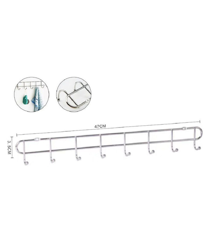 Appendiabiti Attaccapanni A Parete A 8 Posti Ganci 47x3,5cm Bagno Cucina 58025         