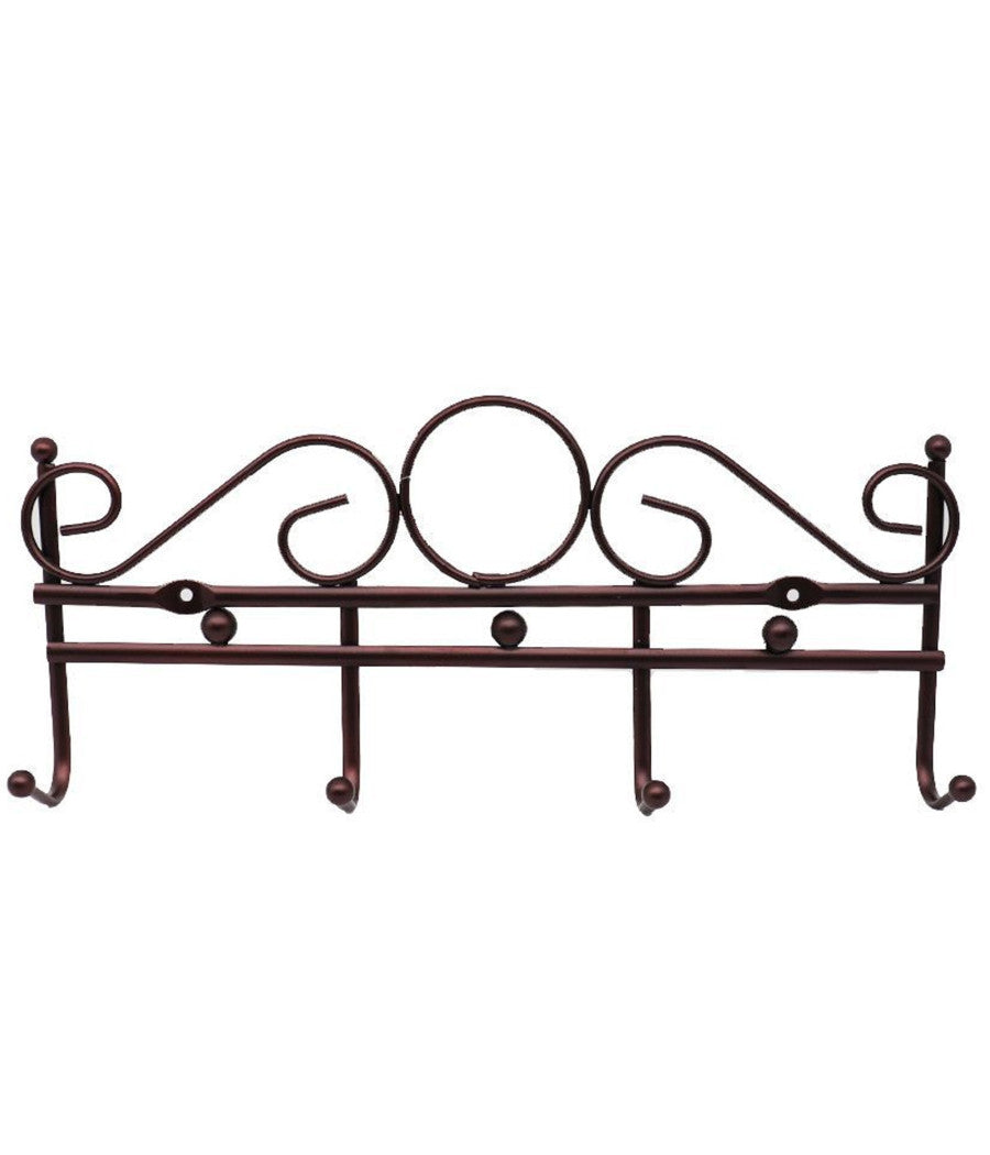 Appendiabiti Attaccapanni In Metallo Bronzato A Parete 4 Posti Ganci 30x12 Cm         