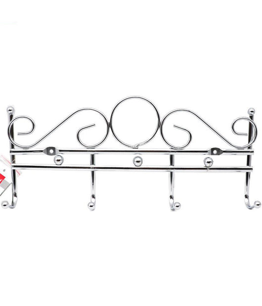 Appendiabiti Attaccapanni In Metallo Colore Silver A Parete 4 Posti Ganci 30x12         
