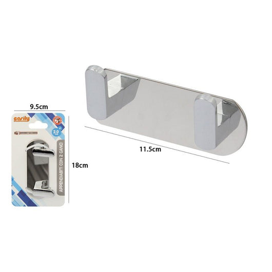 Trade Shop - Appendiabiti Con 2 Ganci Appendino Portasciugamano Bagno Casa Cucina Cromato 59731         
