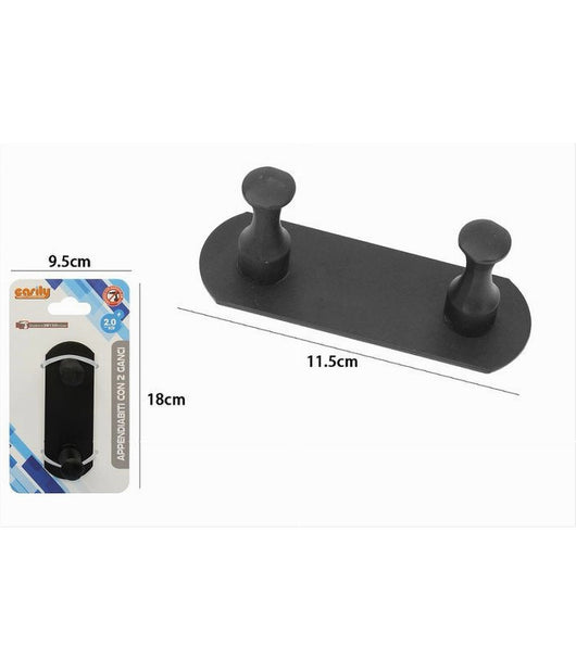 Appendiabiti Con 2 Ganci Nero Per Accappatoio Bagno Cucina Casa Da Parete 59751         