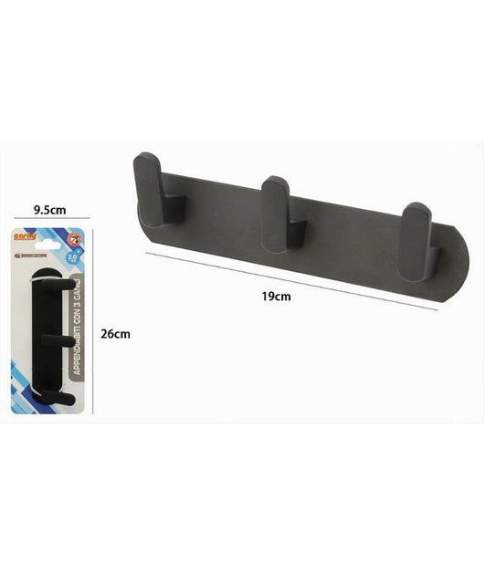 Appendiabiti Con 3 Ganci Appendino Portasciugamano Bagno Casa Cucina Nero 59737         