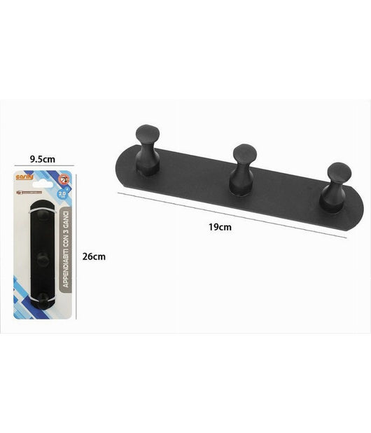 Appendiabiti Con 3 Ganci Nero Per Accappatoio Bagno Cucina Casa Da Parete 59752         