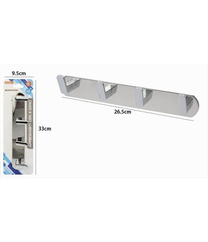 Appendiabiti Con 4 Ganci Appendino Asciugamano Bagno Casa Cucina Cromato 59733         