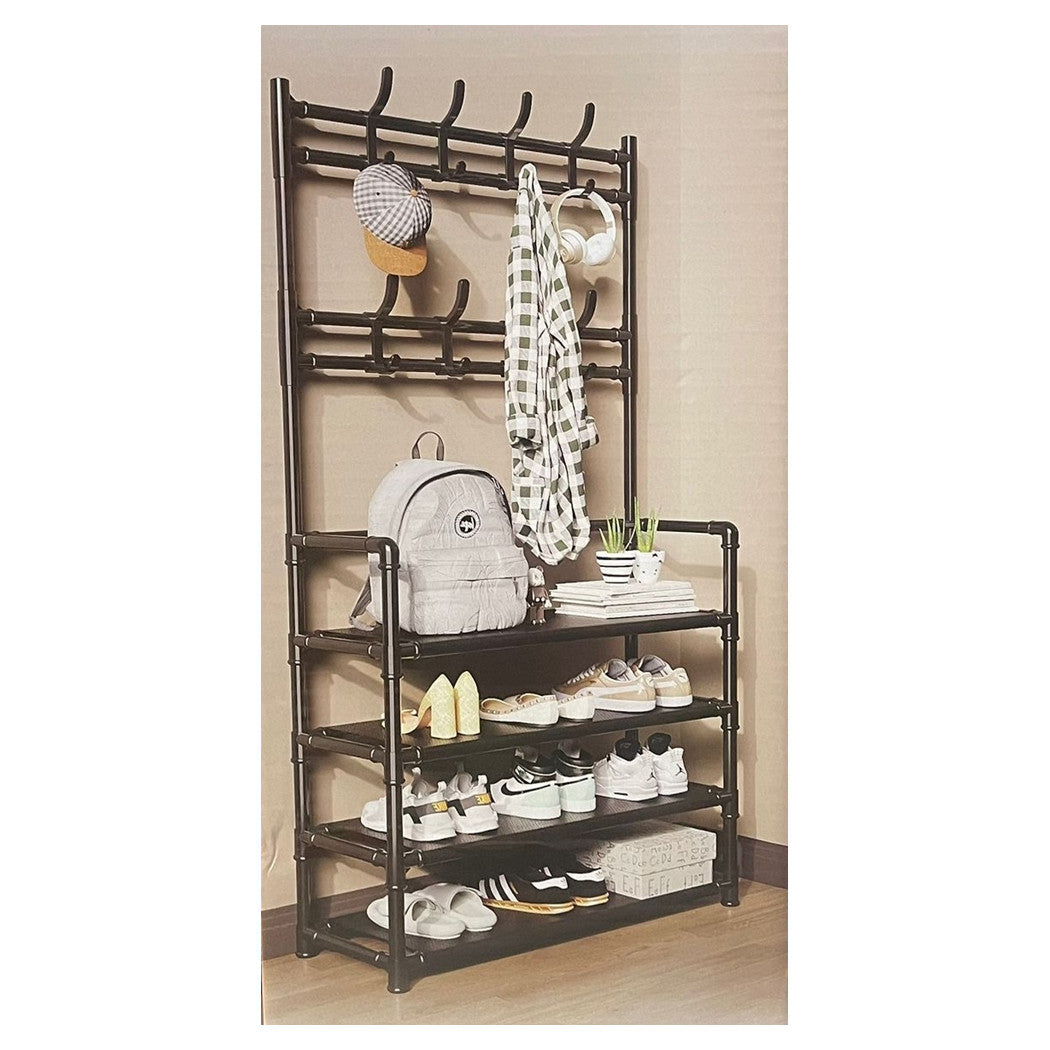 Appendiabiti Da Ingresso Attaccapanni Panca Con Scarpiera A 4 Ripiani Da Terra