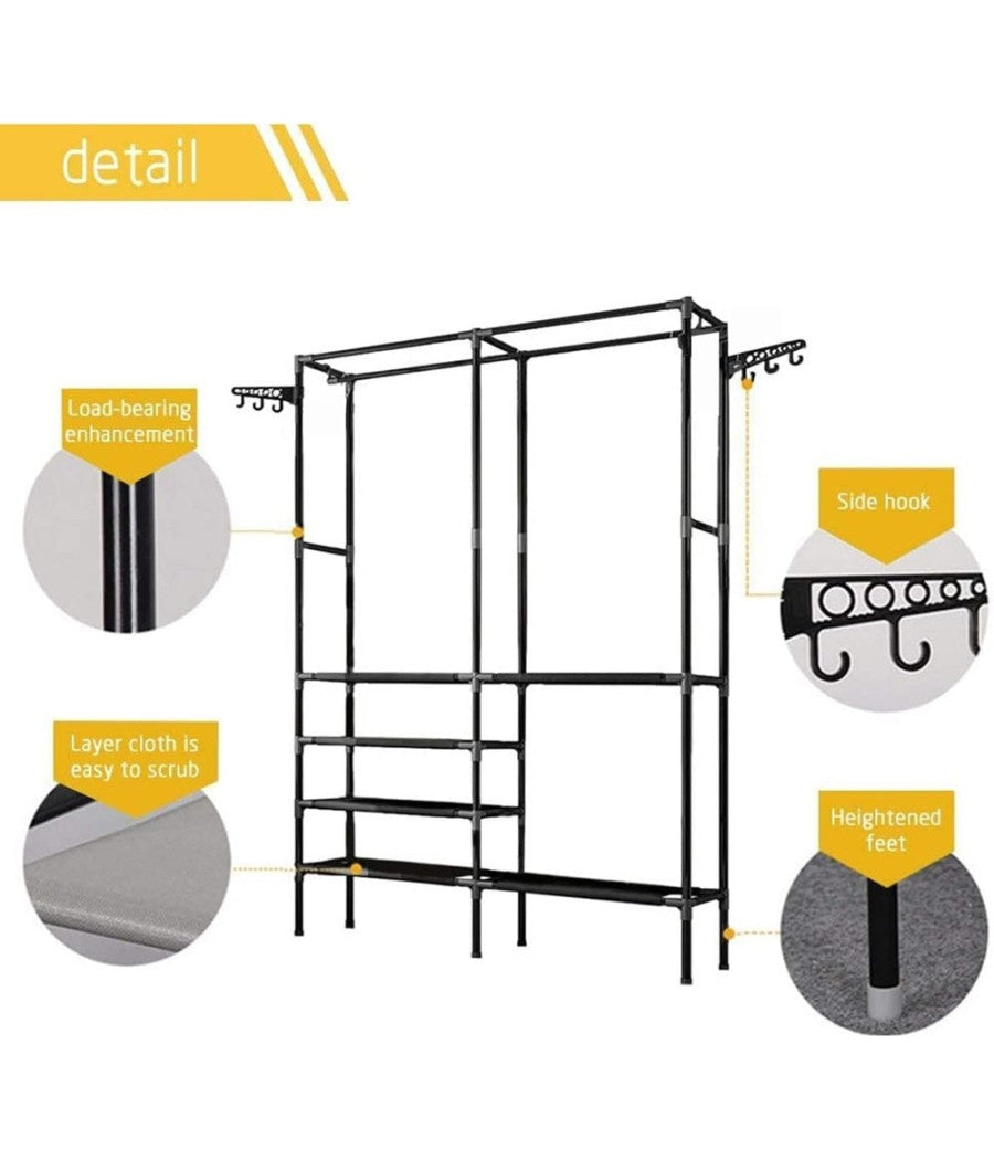 Appendiabiti Da Pavimento Armadio Interni Stendino Girevole Gancio 180x36x170 Cm         