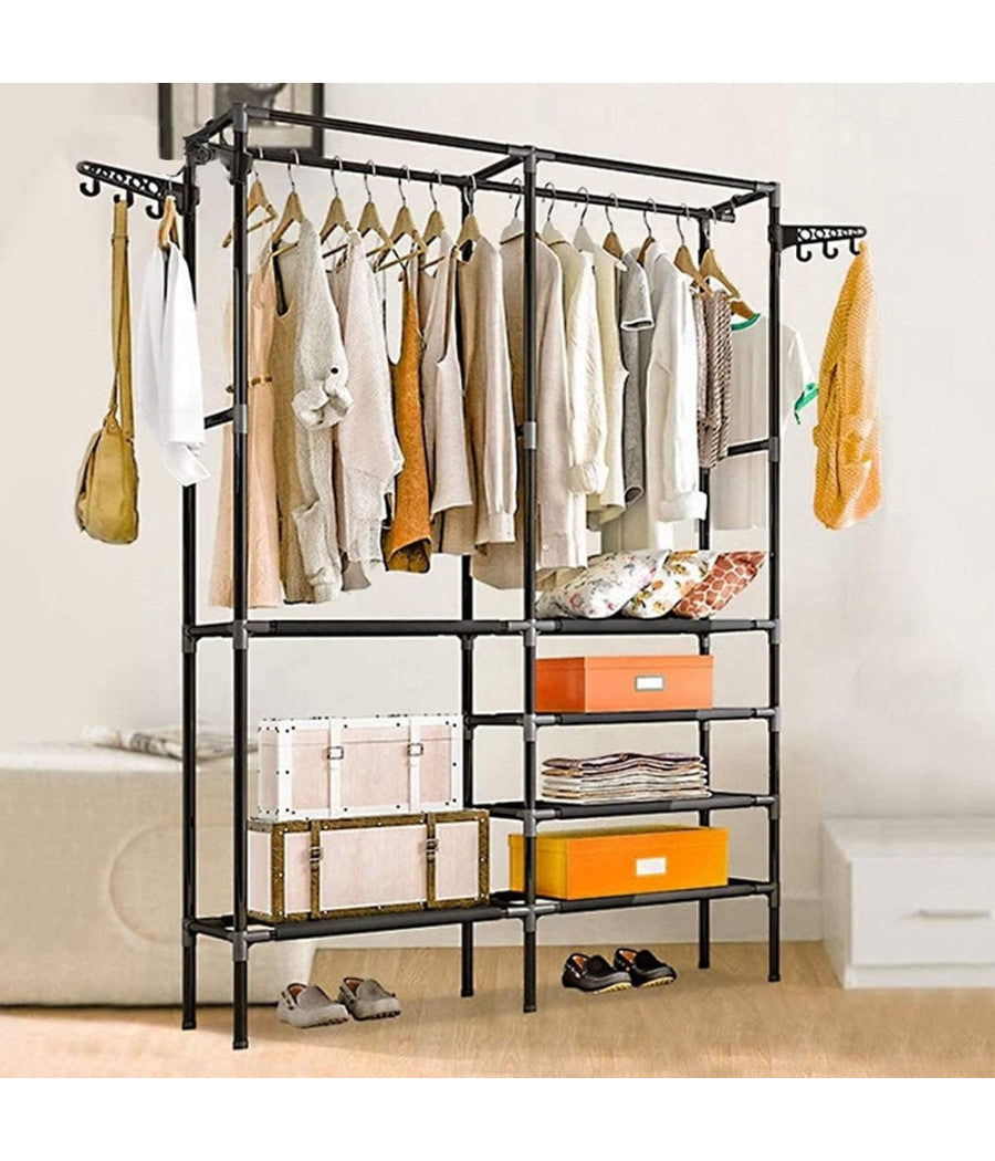 Appendiabiti Da Pavimento Armadio Interni Stendino Girevole Gancio 180x36x170 Cm         