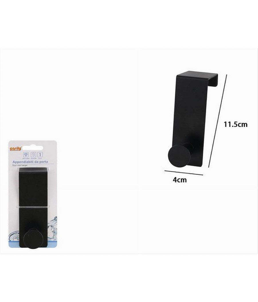 Appendiabiti Da Porta Con 1 Gancio 4x11.5 Cm Nero Per Asciugamani Vestiti 87774         