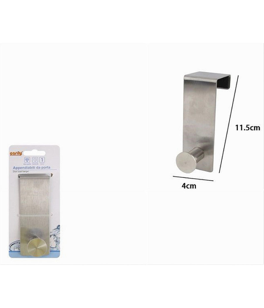Appendiabiti Da Porta Con 1 Gancio 4x11.5cm Silver Per Asciugamani Vestiti 87782         