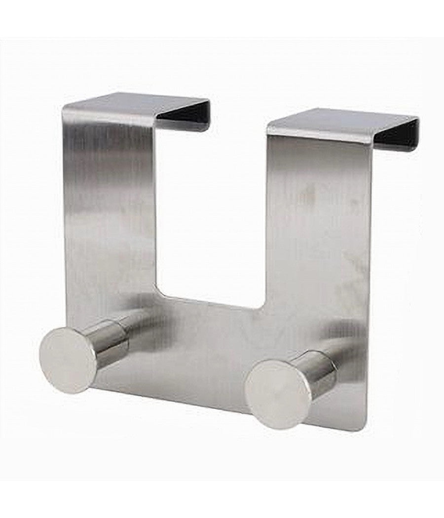 Appendiabiti Da Porta Con 2 Ganci 12.5 X 11.5cm Silver Asciugamani Vestiti 87783         