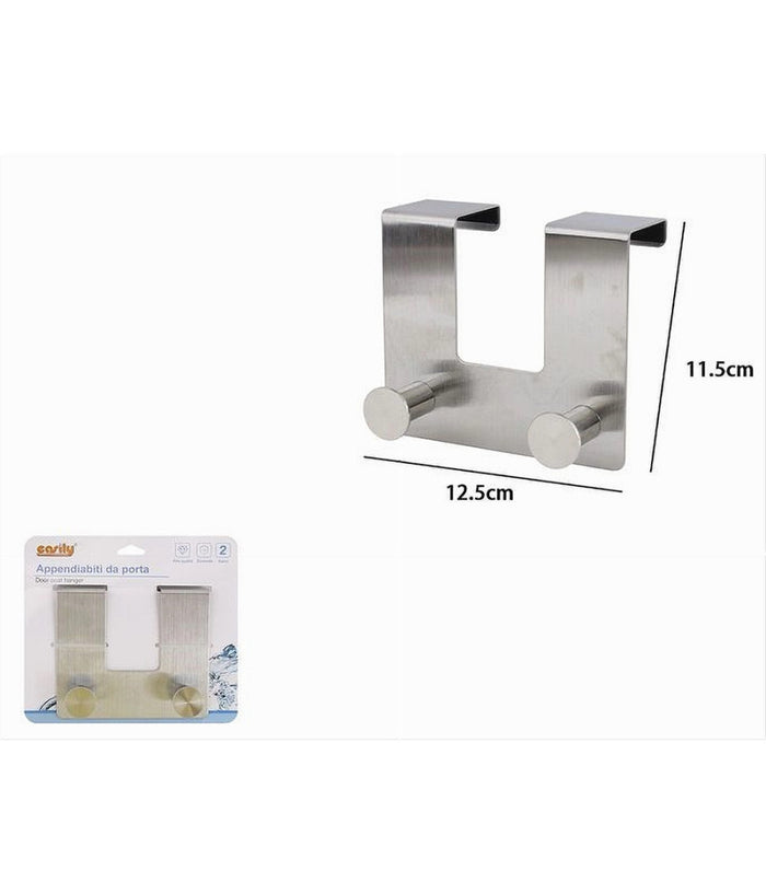 Appendiabiti Da Porta Con 2 Ganci 12.5 X 11.5cm Silver Asciugamani Vestiti 87783         