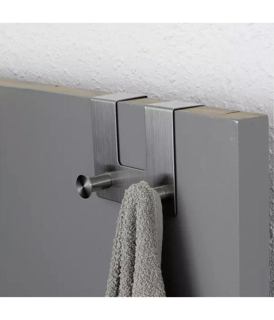 Appendiabiti Da Porta Con 2 Ganci 12.5 X 11.5cm Silver Asciugamani Vestiti 87783         