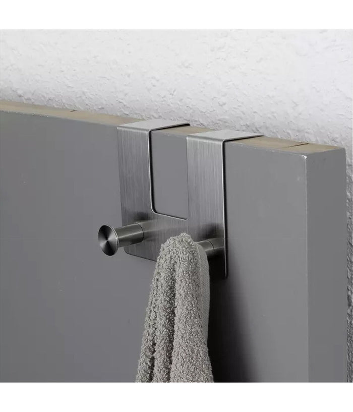 Appendiabiti Da Porta Con 2 Ganci 12.5 X 11.5cm Silver Asciugamani Vestiti 87783         